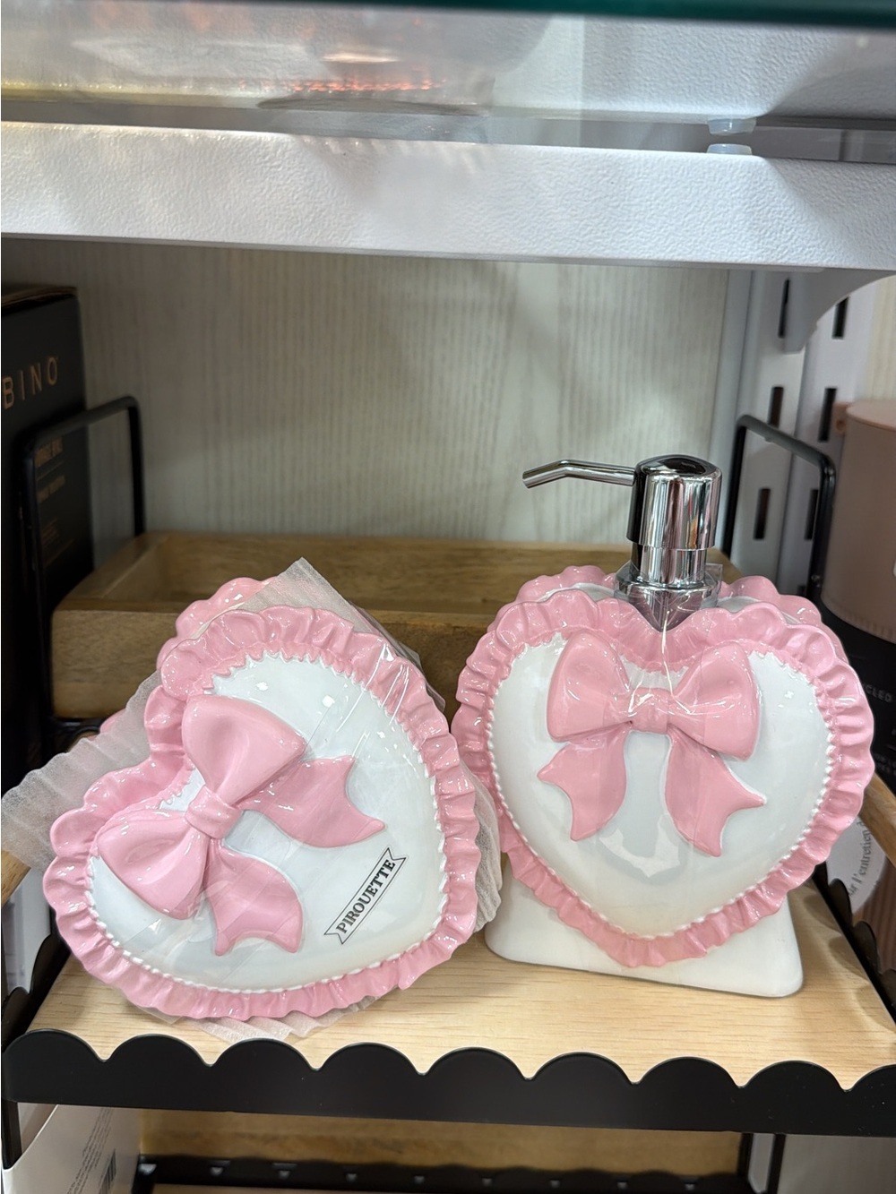 Pink & White Heart Soap Dispenser and Tray Set